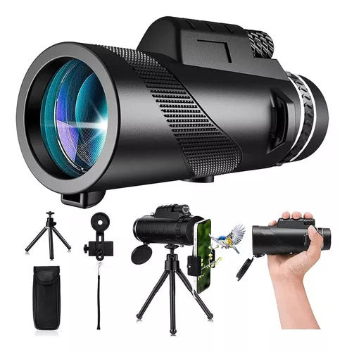 Telescopio Monocular de Alta Potencia 80x100 con Adaptador para Móvil